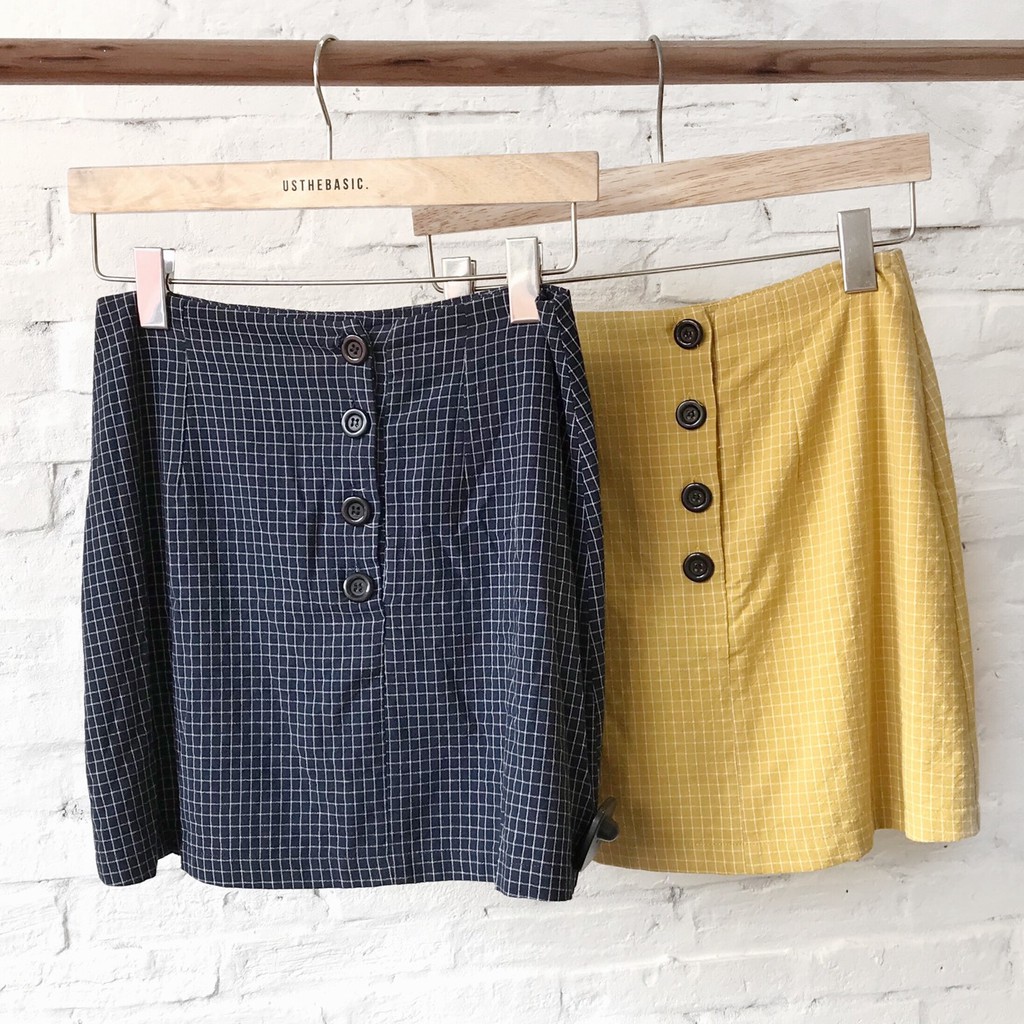 Usthebasic - chân váy plaid buttondown skirt