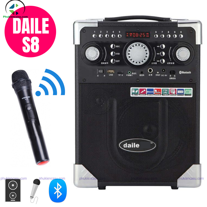 Loa Bluetooth Karaoke Daile S8 Bass 2 Tấc Tặng 1 Mic Không Dây ( Hàng Nhập Khẩu ) , Công suất 400W, Hỗ Trợ Thẻ Nhớ TF, USB, AUX 3.5mm - Âm Thanh Siêu To Khủng Lồ , Pin Trâu , Loa Kẹo Kéo Tốt Nhat . BH 12T