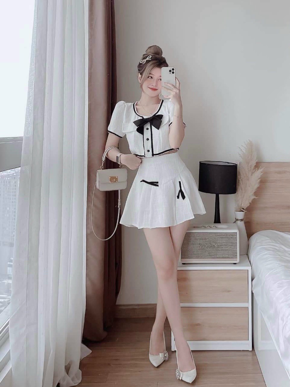 Sét Váy Áo Nữ Kiểu croptop & chân Váy(có lót trong)