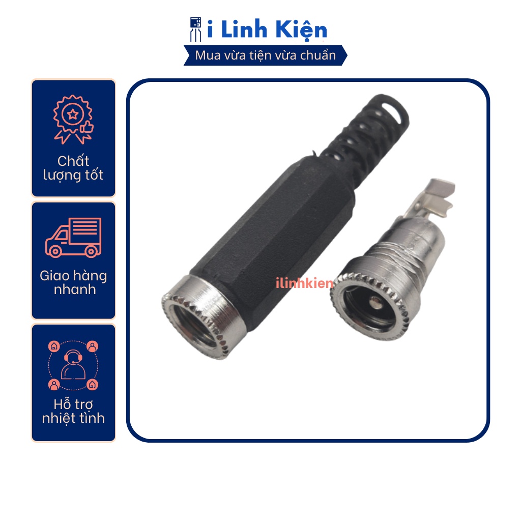 Jack nguồn DC cái 5.5x2.1mm đấu dây vỏ nhựa