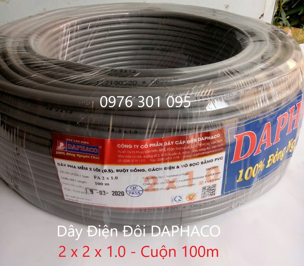 [Daphaco] Dây Điện Đôi Xám Tròn Fa 2X2X1.0 / 2X2X1.5 / 2X2X2.5 [Cuộn 100M] - Đèn Led Thiên Vân