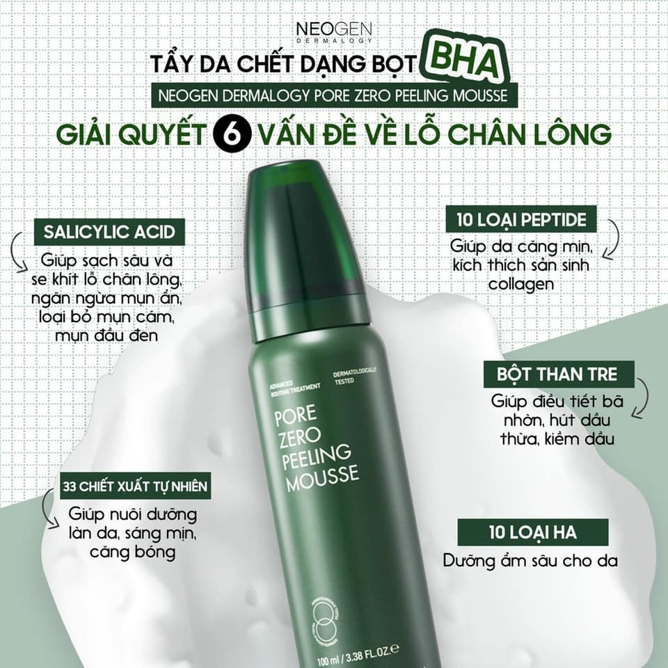 Tẩy tế bào chết dạng bọt BHA Neogen Dermalogy Pore Zero Peeling Mousse 100ml