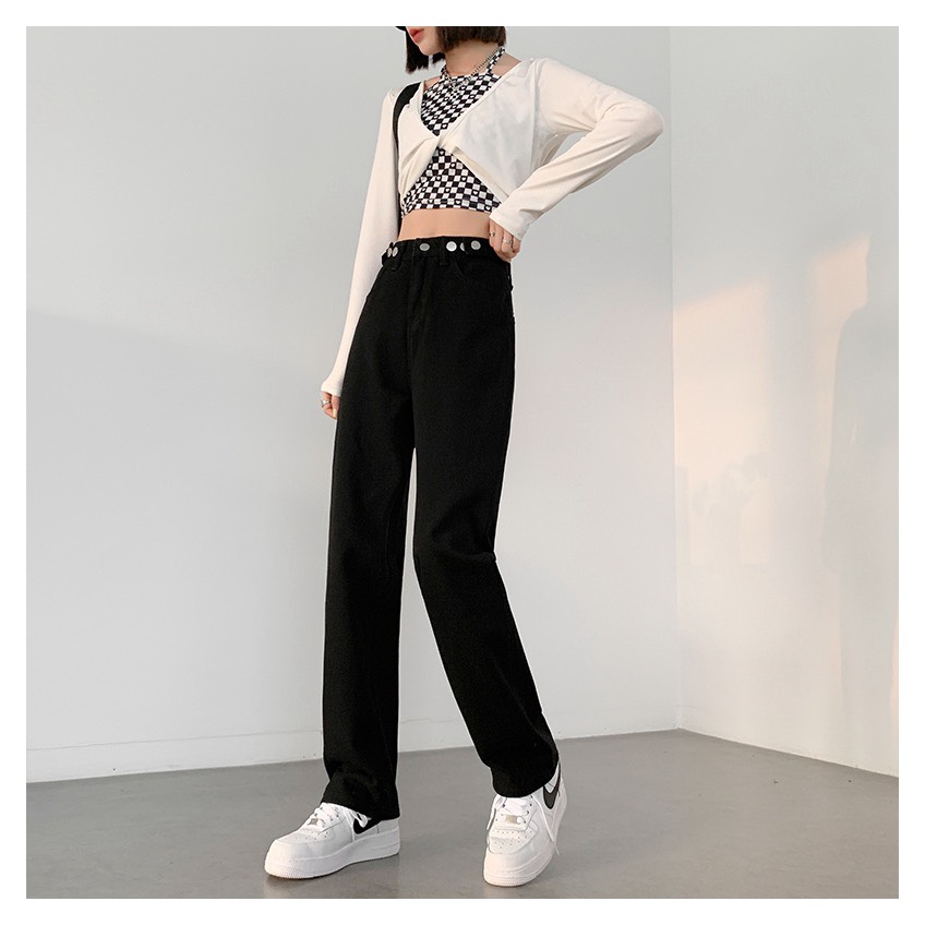 Quần jean nữ cạp cao ống rộng, quần jean chỉnh cạp phong cách Ulzzang_j16
