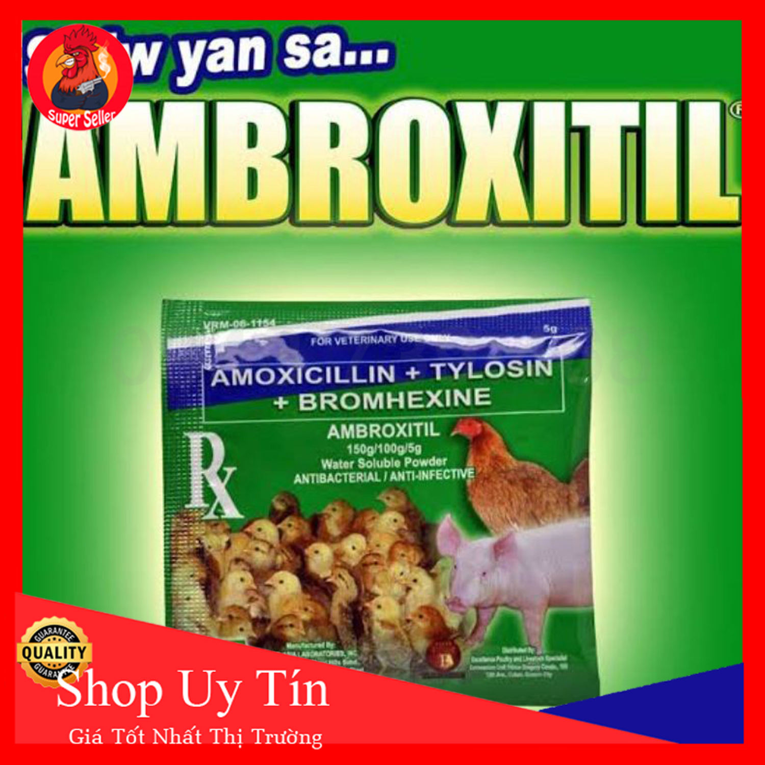 Ambroxitil 1 gói 5gam úm gà con -phòng bệnh gà lớn - nhập khẩu philipines