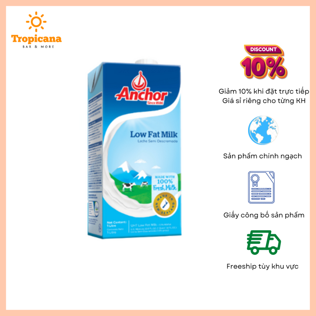 Sữa tươi tiệt trùng ít béo Anchor - Hộp 1L