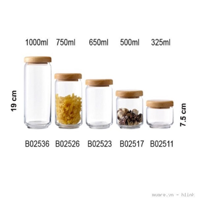 Hũ Thuỷ tinh nắp gỗ 500ml Ocean