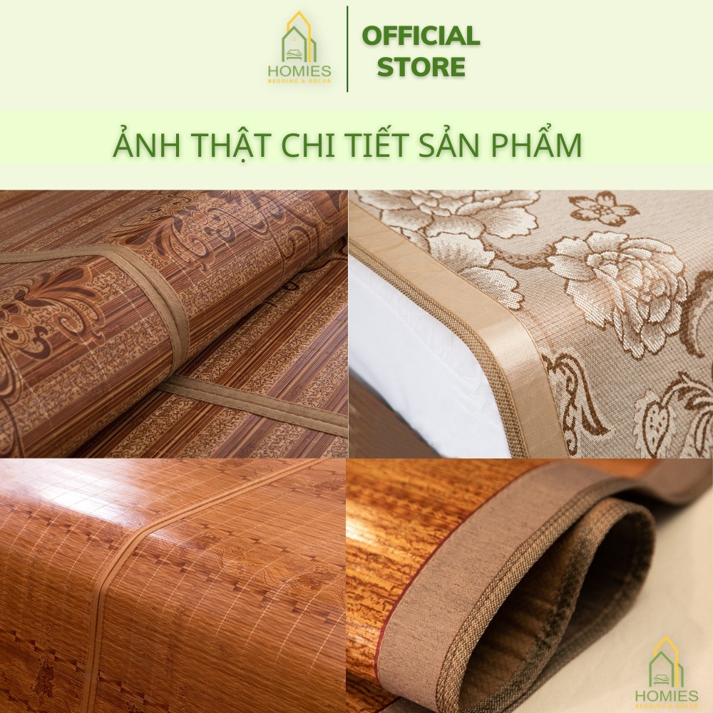 Chiếu Trúc Tự Nhiên HOMIES Chất Liệu Tre Trúc Thiên Nhiên Mặt Sau Lót Lụa Dày Đẹp Cho Mùa Hè Mát Lạnh