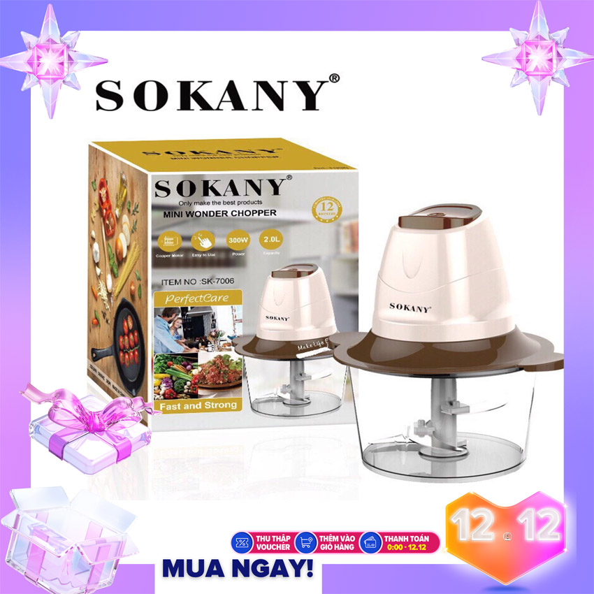 Máy Xay Sinh Tố SOKANY LB7006A Nắp Nâu 4 Lưỡi Dao Cao Cấp, Máy Xay Thực Phẩm Đa Năng Thiết Kế Thông Minh Với Đế Chống Trơn TRượt, Chế Độ Tự Ngắt An Toàn