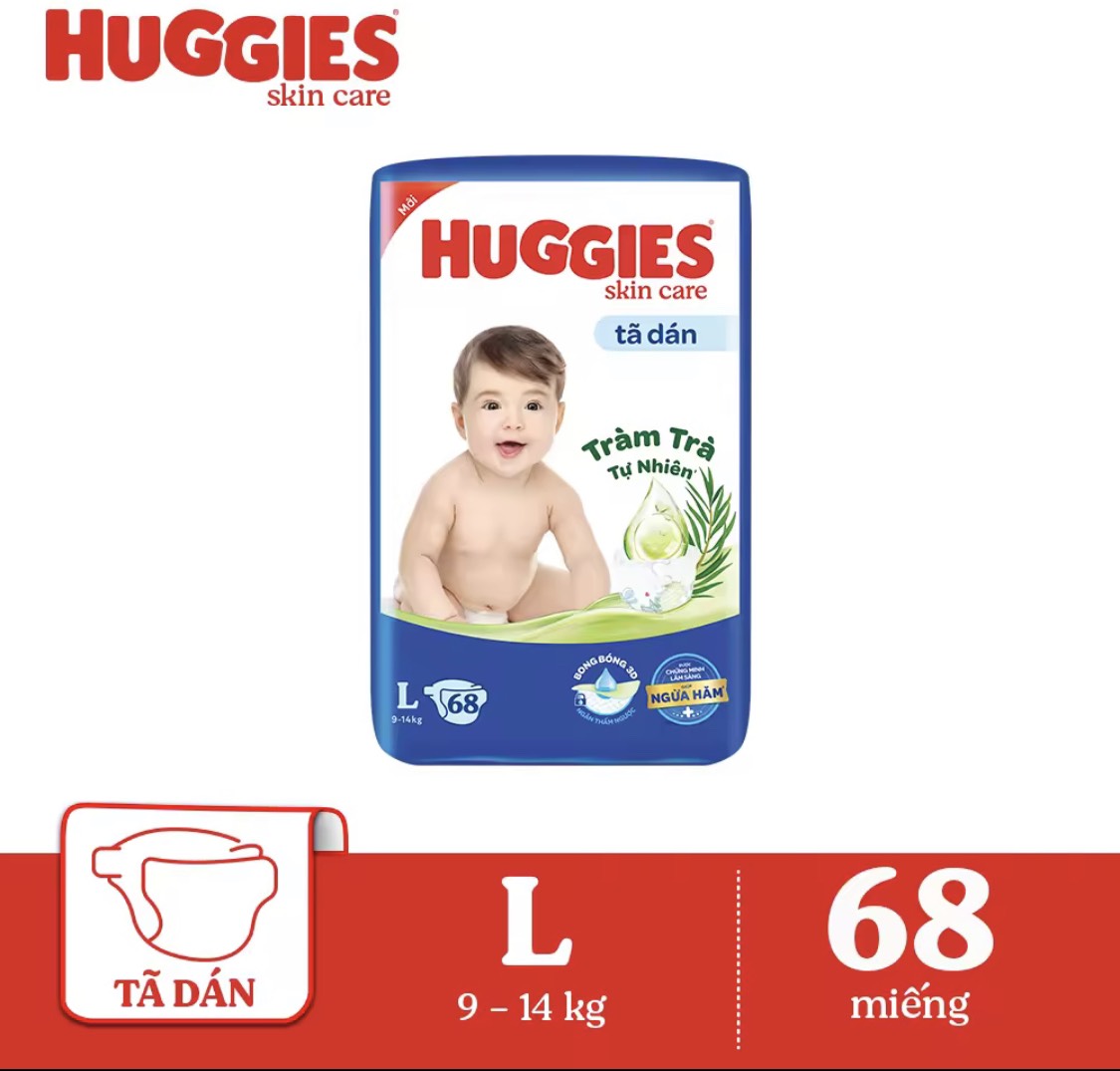 (Mẫu Tràm Trà) Bỉm Huggies Dán Size M76/L68/XL62/Xxl56