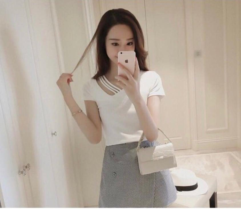 Áo lụa cổ kiểu đan dây tay ngắn cực xinh TTKX0273