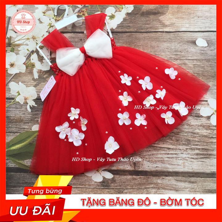 [TẶNG BĂNG ĐÔ, CÀI TÓC] Đầm công chúa cho bé nơ trắng đính hoa tú cầu cho bé 4kg đến 30kg