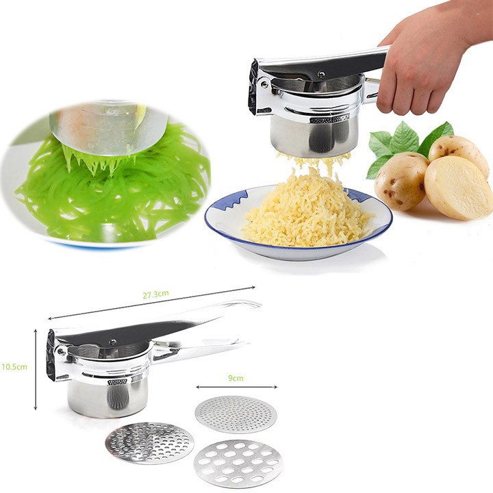 Dụng cụ nghiền khoai tây - Ép củ quả - Làm bún mì 3 vỉ khuôn Inox