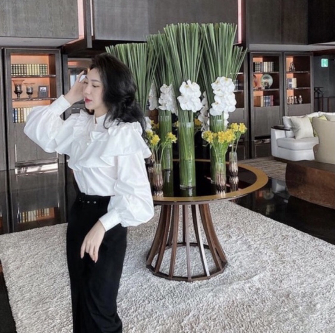 Áo Sơ Mi Nút Ngọc Bèo Tầng Cổ Trụ KT_008