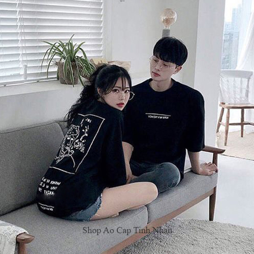 Áo thun đôi tay lửng đen (giá gồm 2 áo)