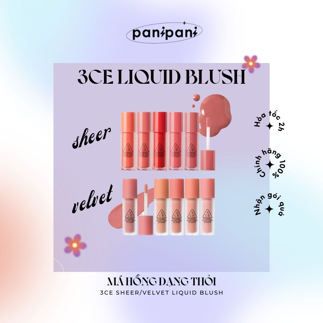 [100% AUTH] Má Hồng Dạng Thỏi 3CE Velvet /  Sheer Liquid Blusher