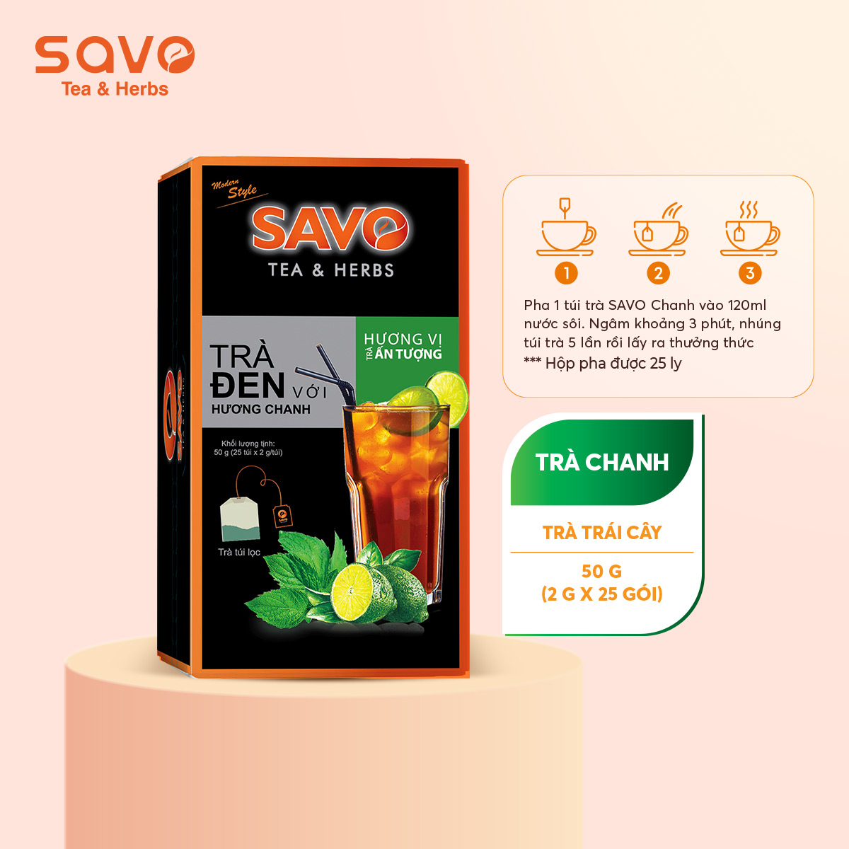 [HCM]Trà SAVO Chanh (Lemon Tea) - Hộp 25 Gói x 2g