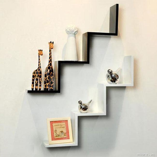[HCM]Kệ treo tường Diachire bộ 2 kệ bậc thang (Trắng Đen) gỗ Lõi Xanh chống ẩm