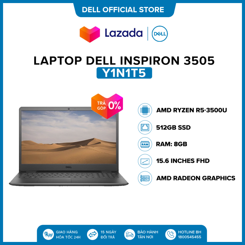 Laptop Dell Inspiron 3505 15.6 inches FHD (AMD Ryzen R5-3500U / 8GB / 512GB SSD / AMD Radeon Graphics / OfficeHS19 / Win 10 Home SL) l Black l Y1N1T5