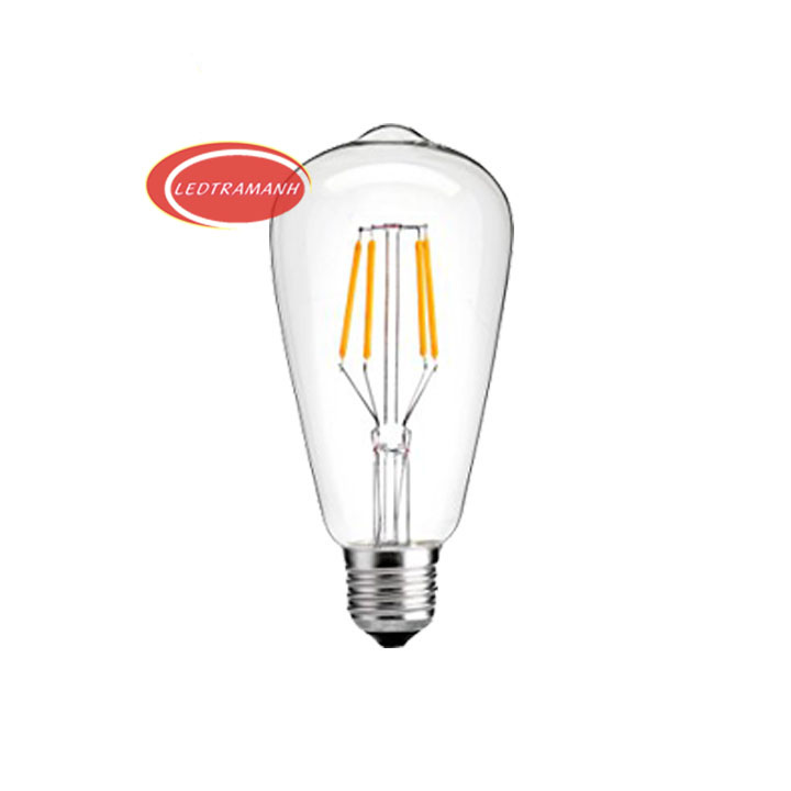 Bóng đèn LED thủy tinh ST64 cổ điển 4tim led đuôi vặn E27 Ánh sáng vàng