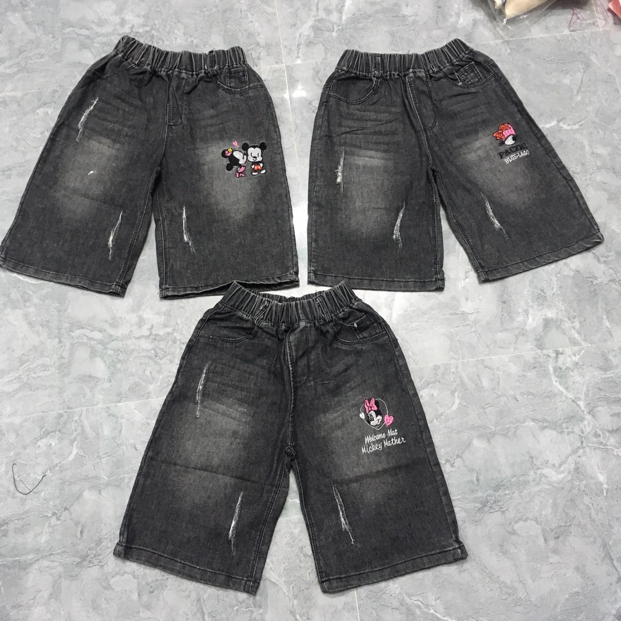 Quần jean ống rộng dài lửng cho bé gái 10-35kg (không kèm phụ kiện gấu cheo) (giao mẫu ngẫu nhiên)