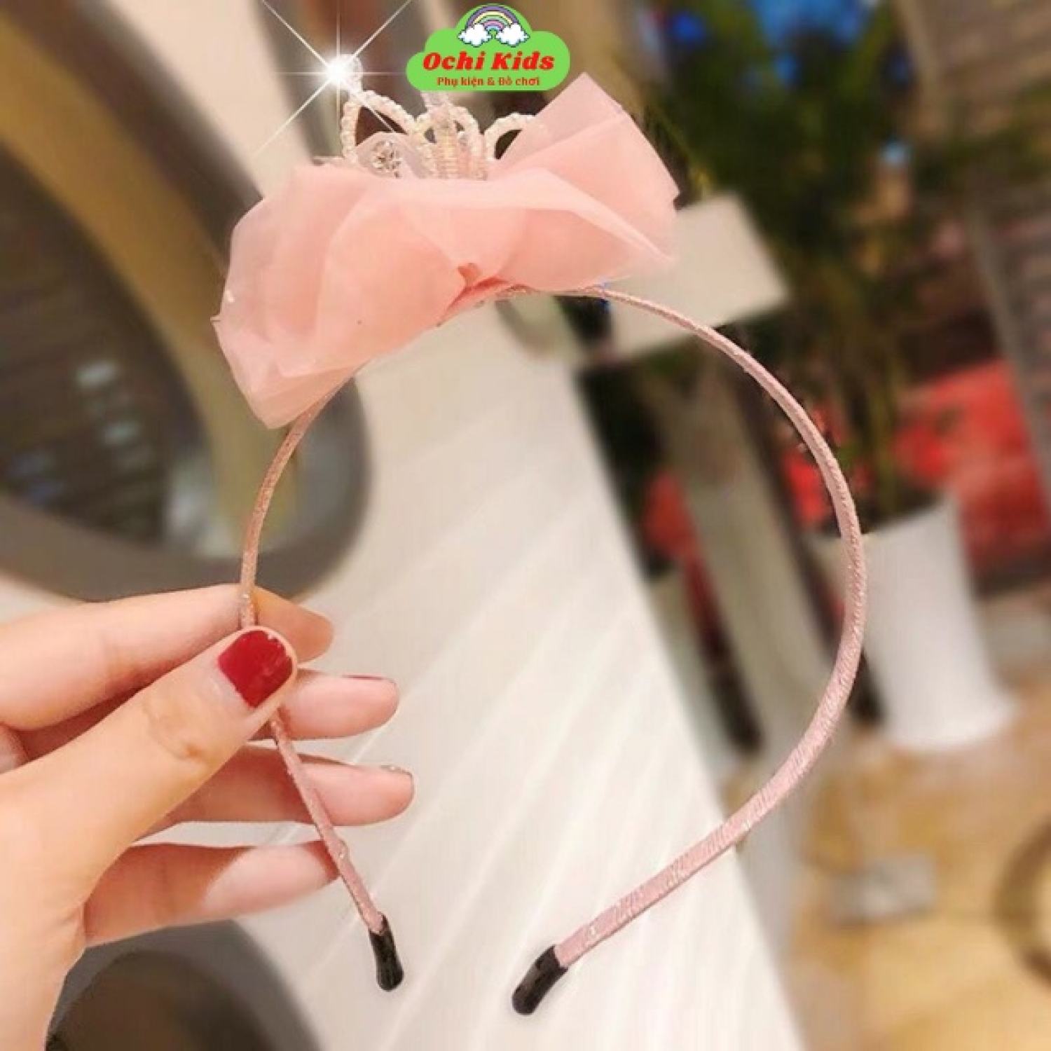 Xước bờm cài tóc voan phối vương miện đáng yêu cho bé gái, xược tóc, băng đô bé gái Ochi kids
