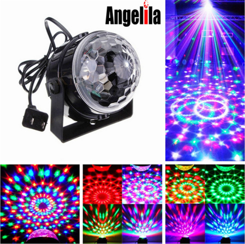 Angelila Âm thanh được kích hoạt Đèn vũ trường xoay DJ Ánh sáng tiệc 3W Đèn sân khấu LED đầy màu sắc cho lễ hội Mừng sinh nhật đám cưới
