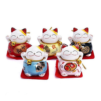 Bộ tượng sứ 5 chú mèo may mắn