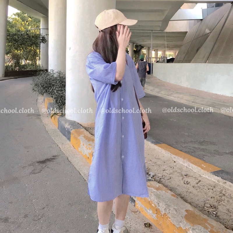 (Oldschoolcloth)ĐẦM SƠ MI KẺ XỐP ULZZANG (video)