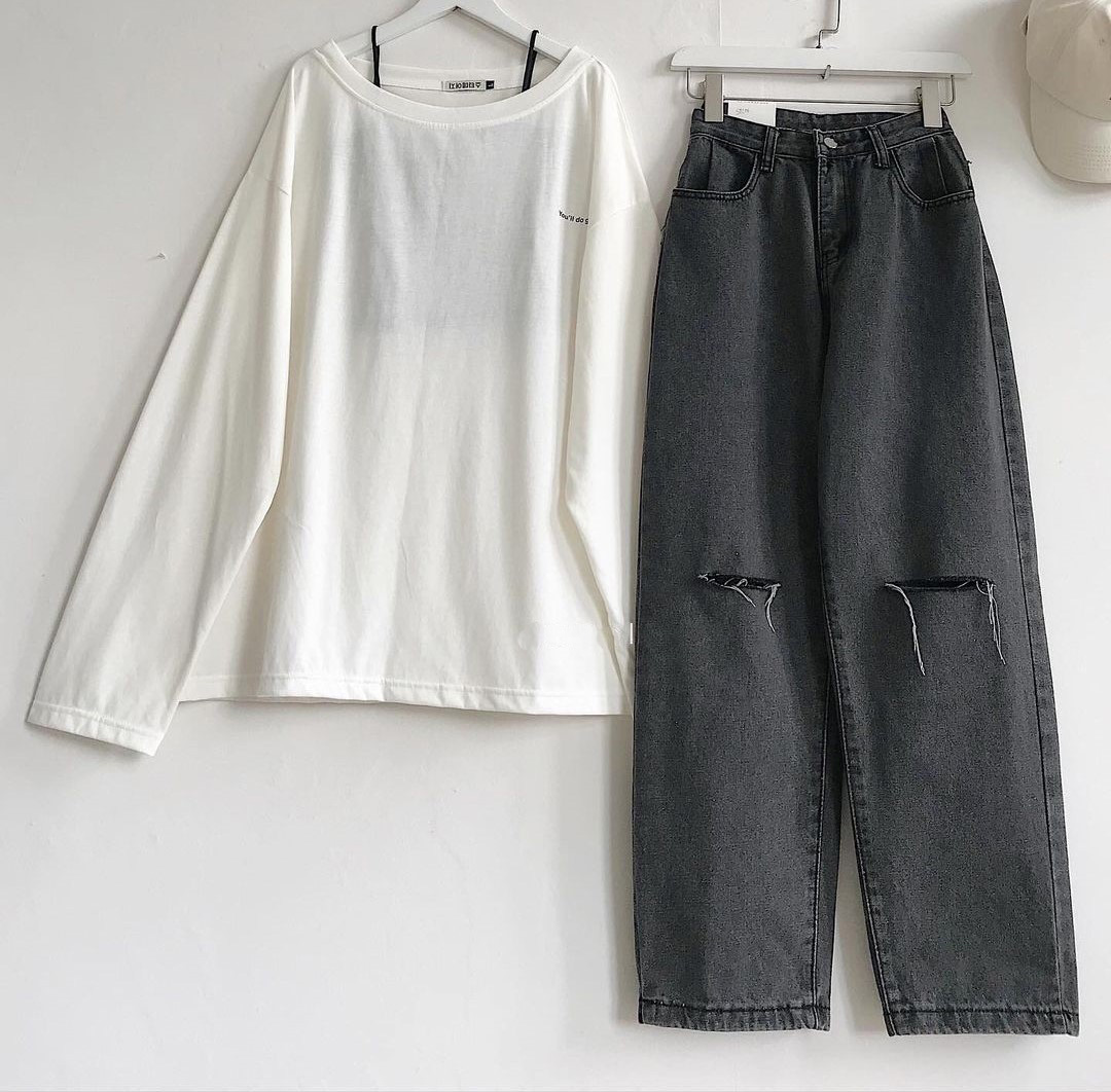 QUẦN JEAN ỐNG RỘNG NỮ LƯNG CAO RÁCH 2 GỐI MÀU XÁM TIÊU CAO CẤP TIBO ĐỦ SIZE S, M, L GIÓ THOẢNG QUA TAI, SIÊU MÁT MẺ