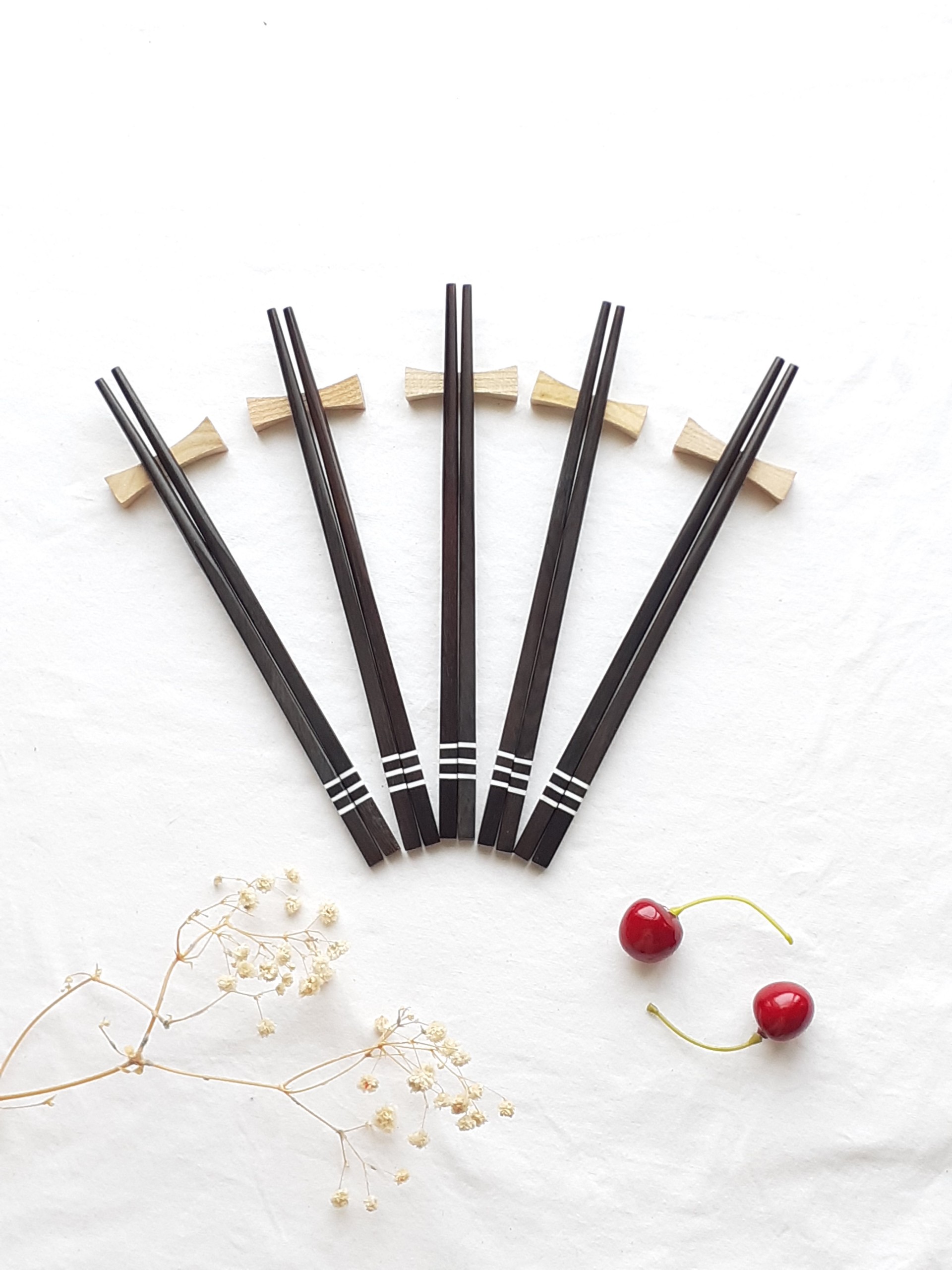 Đũa gỗ Mun khảm 3 vạch 21,5cm - Bộ 5 đôi