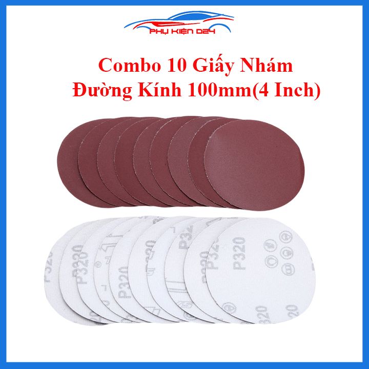Combo 10 giấy nhám tròn đường kính 100mm (4 Inch), đĩa mài giấy ráp mịn thô chà gỗ, đánh bóng  độ nhám 60/120/240/320/400/600/800/1000/1200/1500