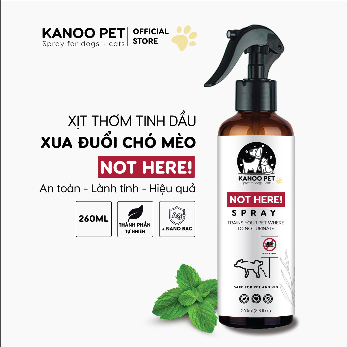 Xịt thơm tinh dầu xua đuổi chó mèo NOT HERE ngăn chó mèo cắn phá, phóng uế sai chỗ, khử mùi, khử khuẩn hiệu quả - 260ml