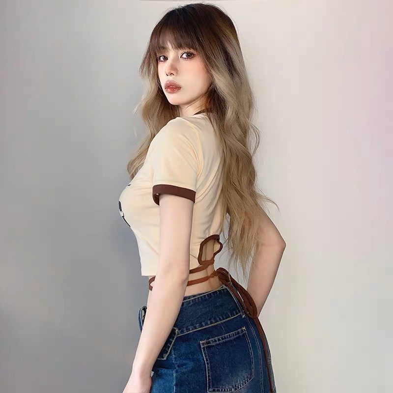 h30 ÁO CROPTOP PHỐI DÂY QUẤN EO XINH H30