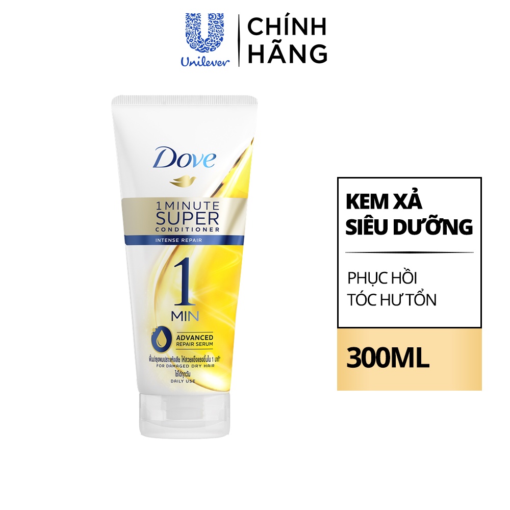 Kem Xả Dove 1 Phút Phục Hồi Hư Tổn 300ml Tinh Chất Serum Siêu Dưỡng Tóc Từ Sâu Sửa Chữa Hư Tổn Dove Intense Repair 1 Minute Super Conditioner 300ml