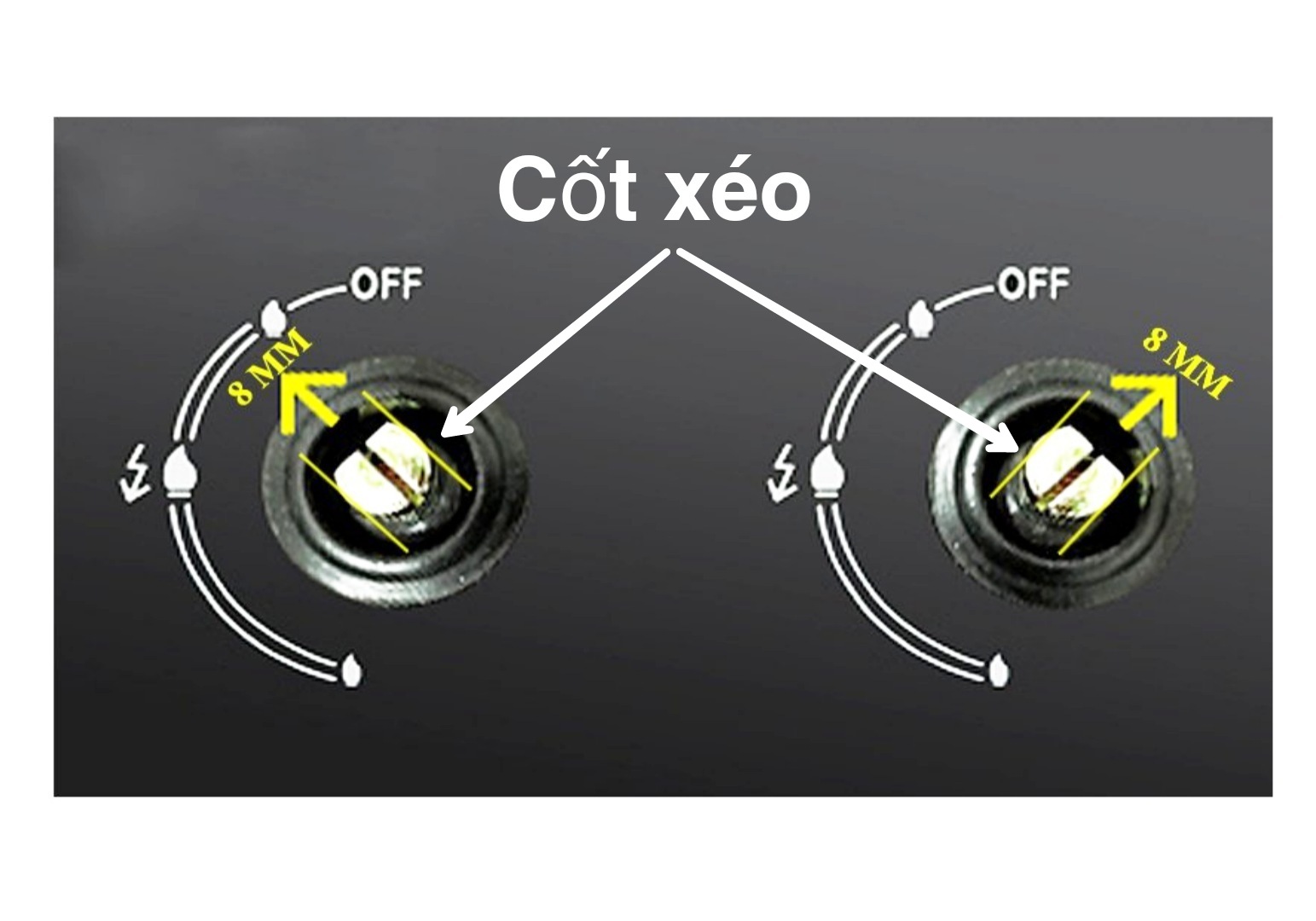 NÚM (NÚT) VẶN CỐT THẲNG CỐT XÉO LỖ 8MM BẾP GAS ÂM CANZY