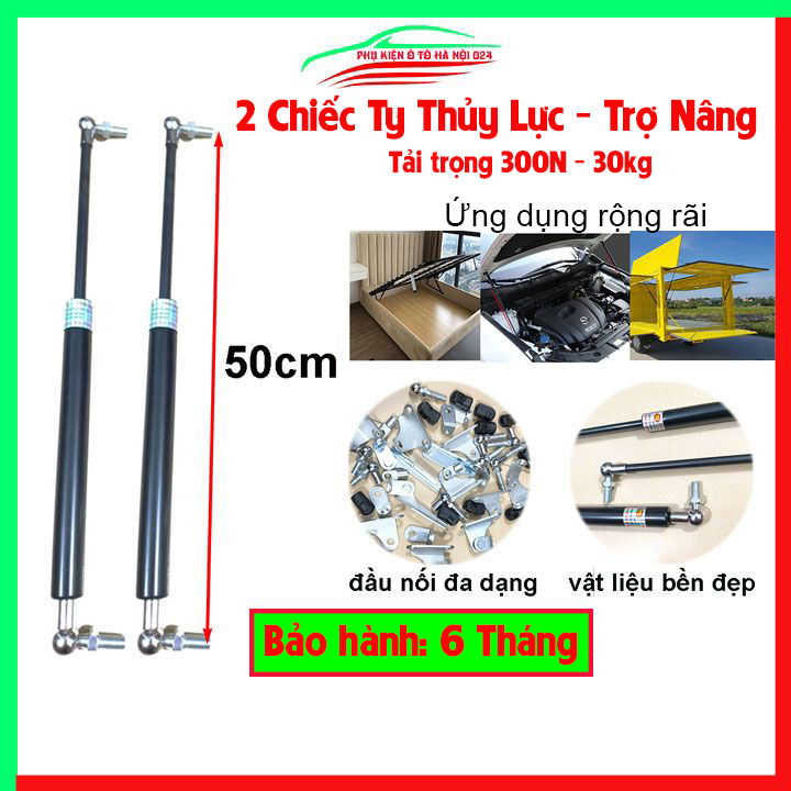 Bộ 2 ty thủy lực, ben hơi dài 50cm chịu lực 300N-30kg/1 cây chống nắp capo, cốp ô tô, cánh cửa công nghiệp trợ nâng, trợ lực tốt