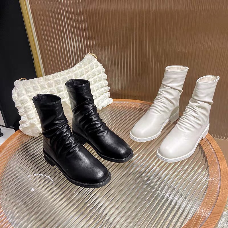 full hộp -  Giày boots nữ da nhăn cổ cao siêu đẹp, mẫu hot 2021