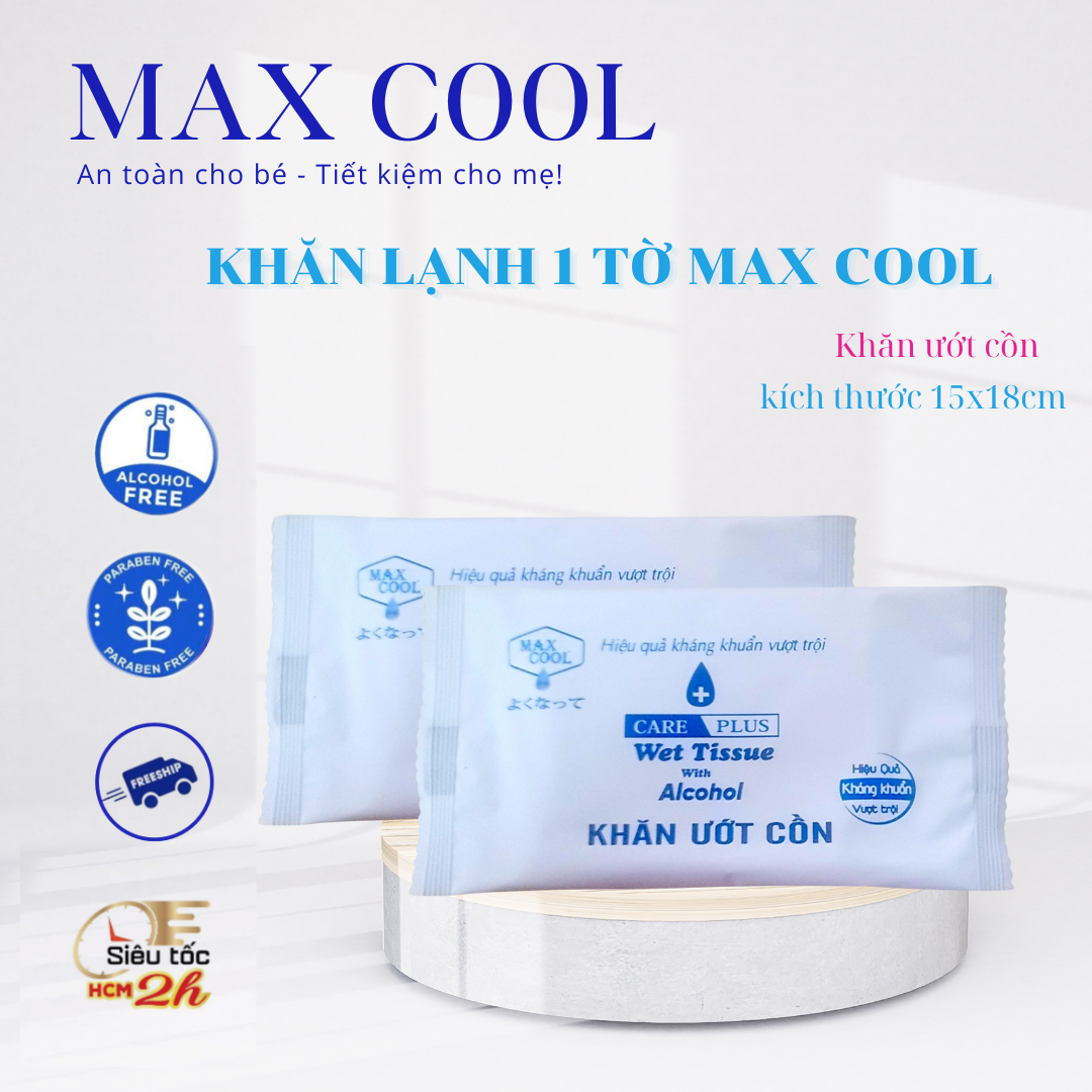20 cái khăn ướt Cồn Max Cool kháng khuẩn ( Kích thước 20x18cm)