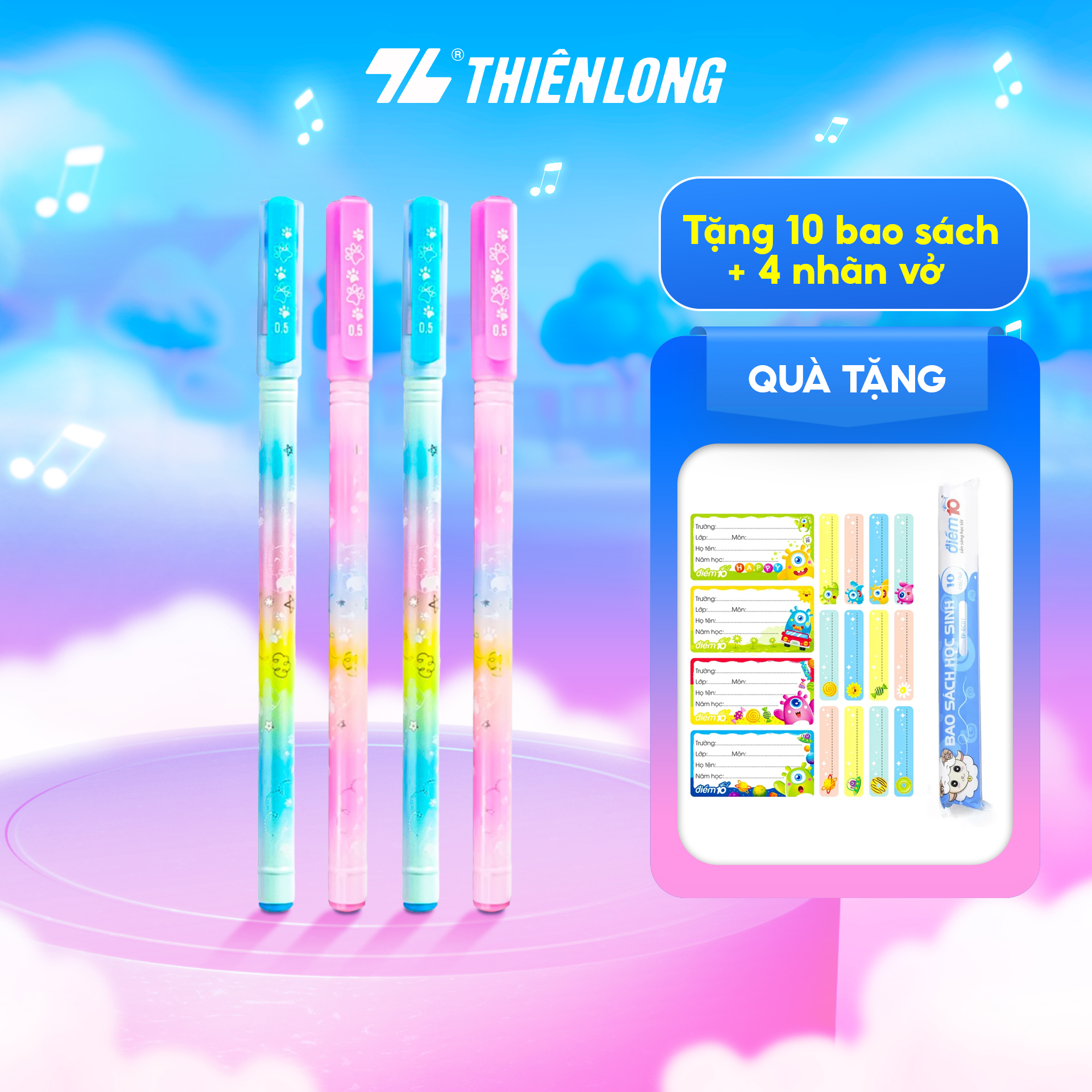 Combo 5/10/20 bút gel thiên long tp-gel039 ngòi 0.5mm mực xanh tím đen nét mảnh đẹp thân bút ấn tượng, sinh động