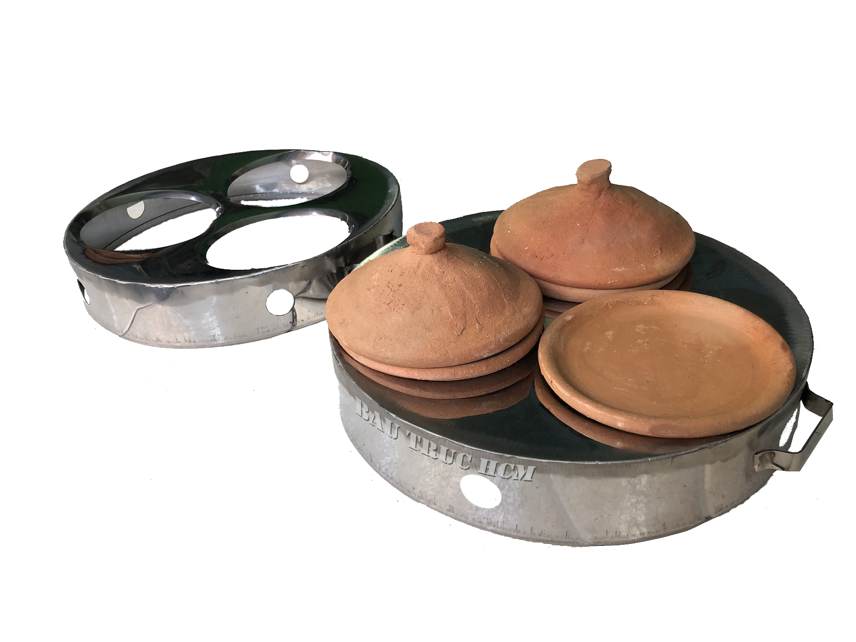 KHUÔN BÁNH XÈO INOX 3 CHÉN ĐẤT NUNG