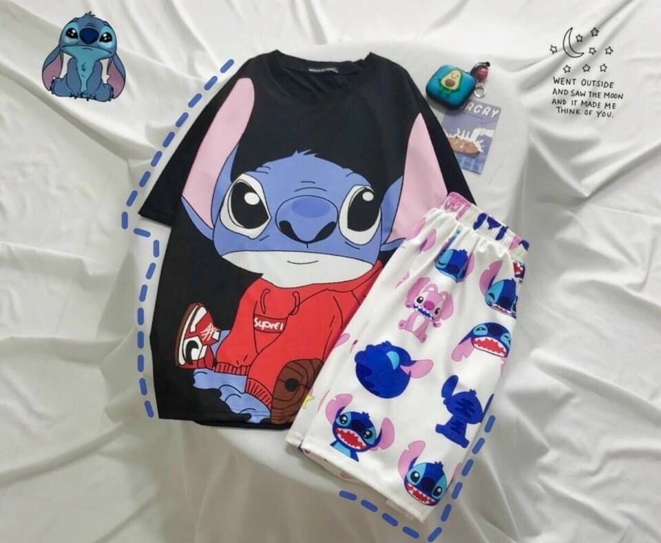 Sét đồ bộ in Hình Stitch Cartoon form rông cho Nam và nữ TTML0050