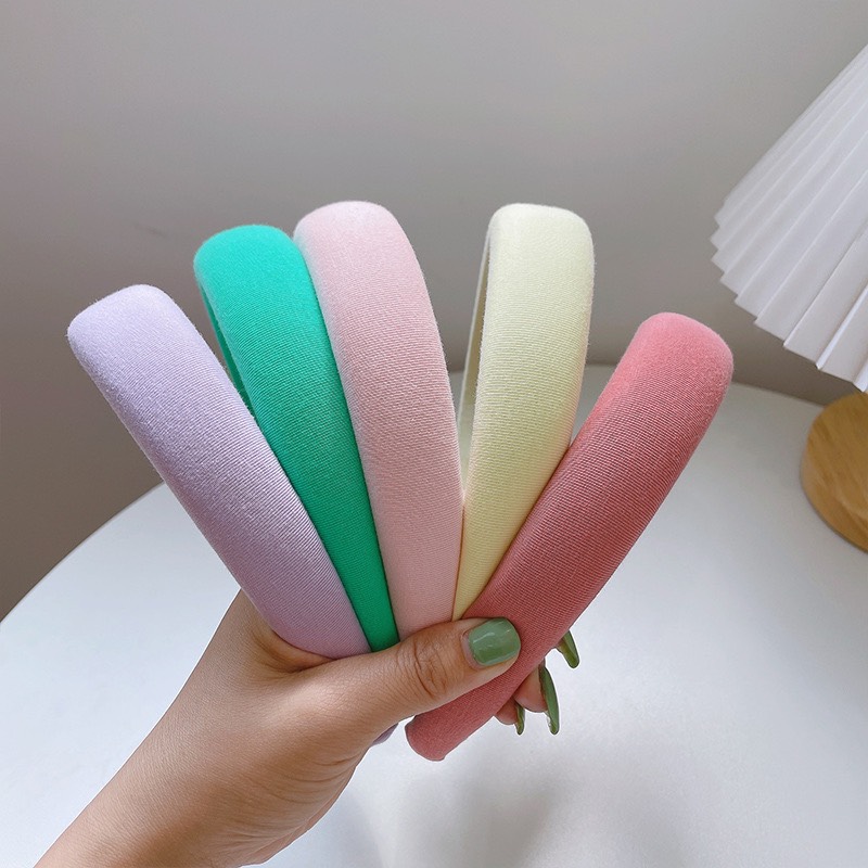 CX05 Cài tóc băng đô bờm tóc nũ cài xốp màu trơn pastel xinh xắn nhã nhặn
