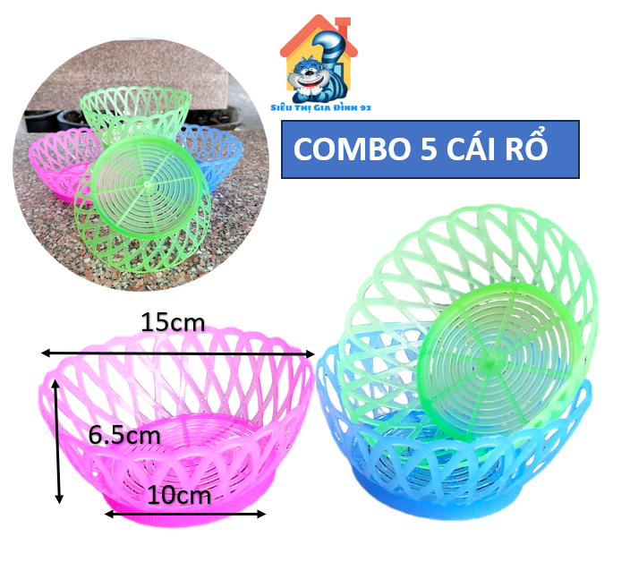 Combo 5 Rổ đựng rau rổ họa tiết hoa sen mini Nhựa Việt Nhật 3258