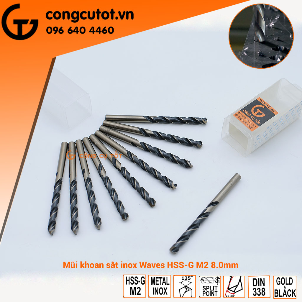Hộp 5 mũi khoan sắt, inox Waves HSS-G