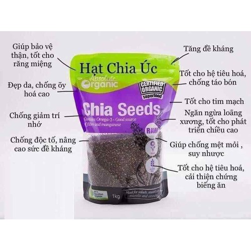 HẠT CHIA TÍM ÚC - BỊCH 1KG  -ABSOLUTE ORGANIC -MỚI NHẤT