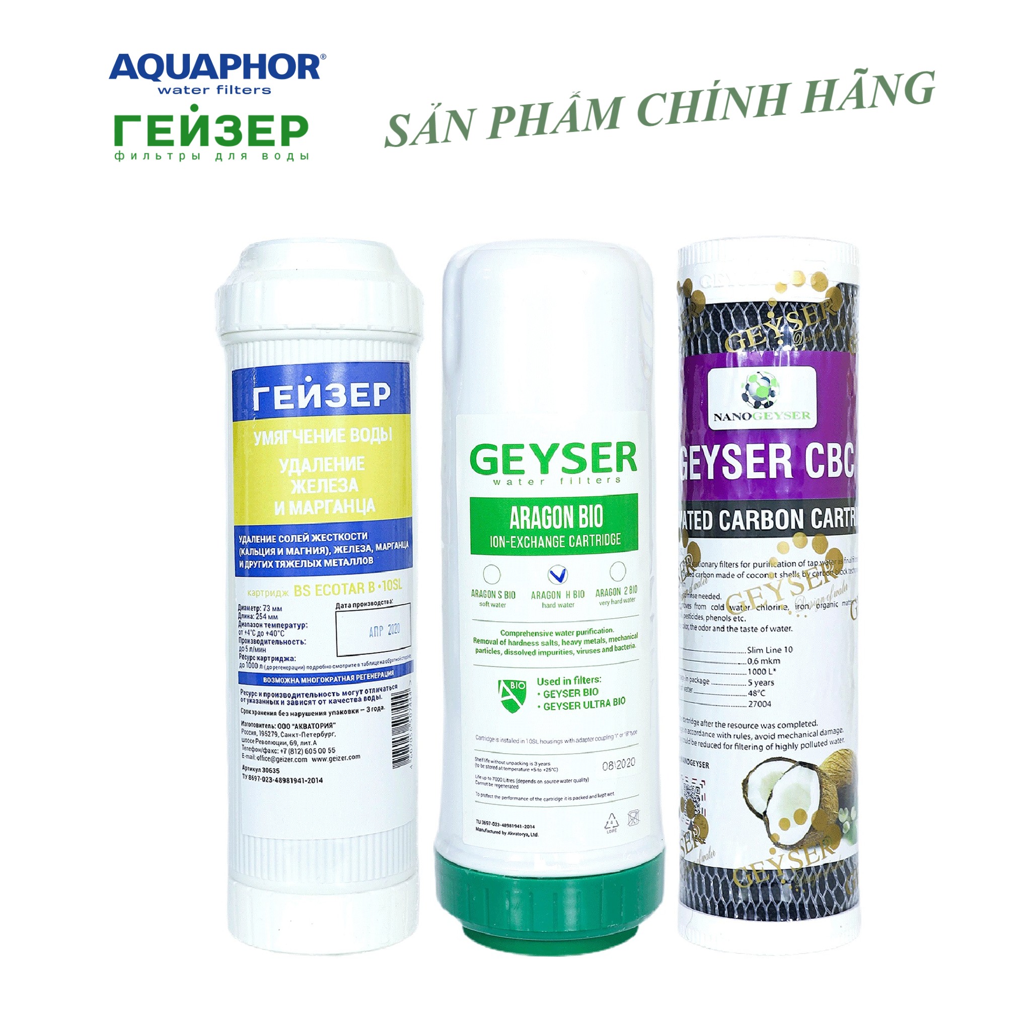 Bộ combo 3 lõi lọc nước 123 Nano Geyser dùng cho máy lọc nước Nano geyser ecotar 6 và máy ecotar 3
