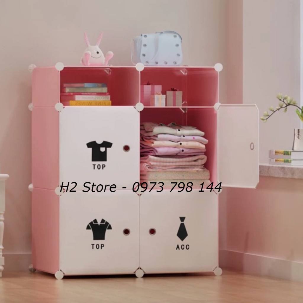 TỦ NHỰA LẮP GHÉP 4 Ô + 2 Ô NHỎ CỬA QUẦN ÁO ĐỂ ĐỒ ĐA NĂNG THÔNG MINH sâu 37cm