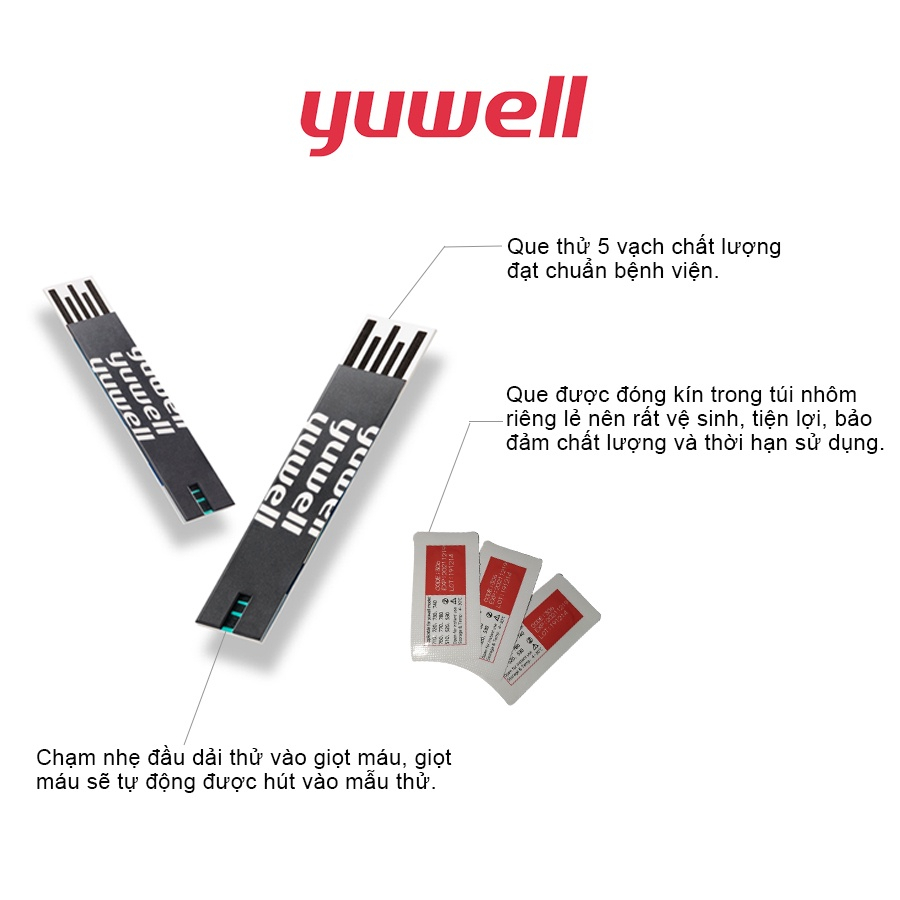 Que thử đường huyết YUWELL 710 (50 que + 50 kim)