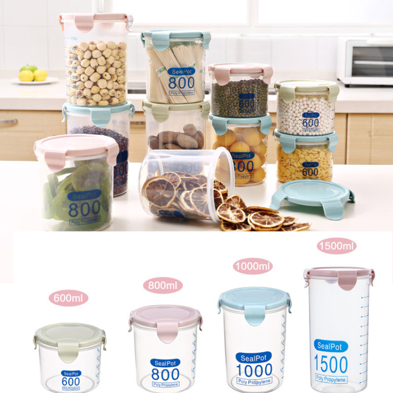 600ml, 800ml, 1000ml, 1500ml plastic convenient food container, kitchen storage jar