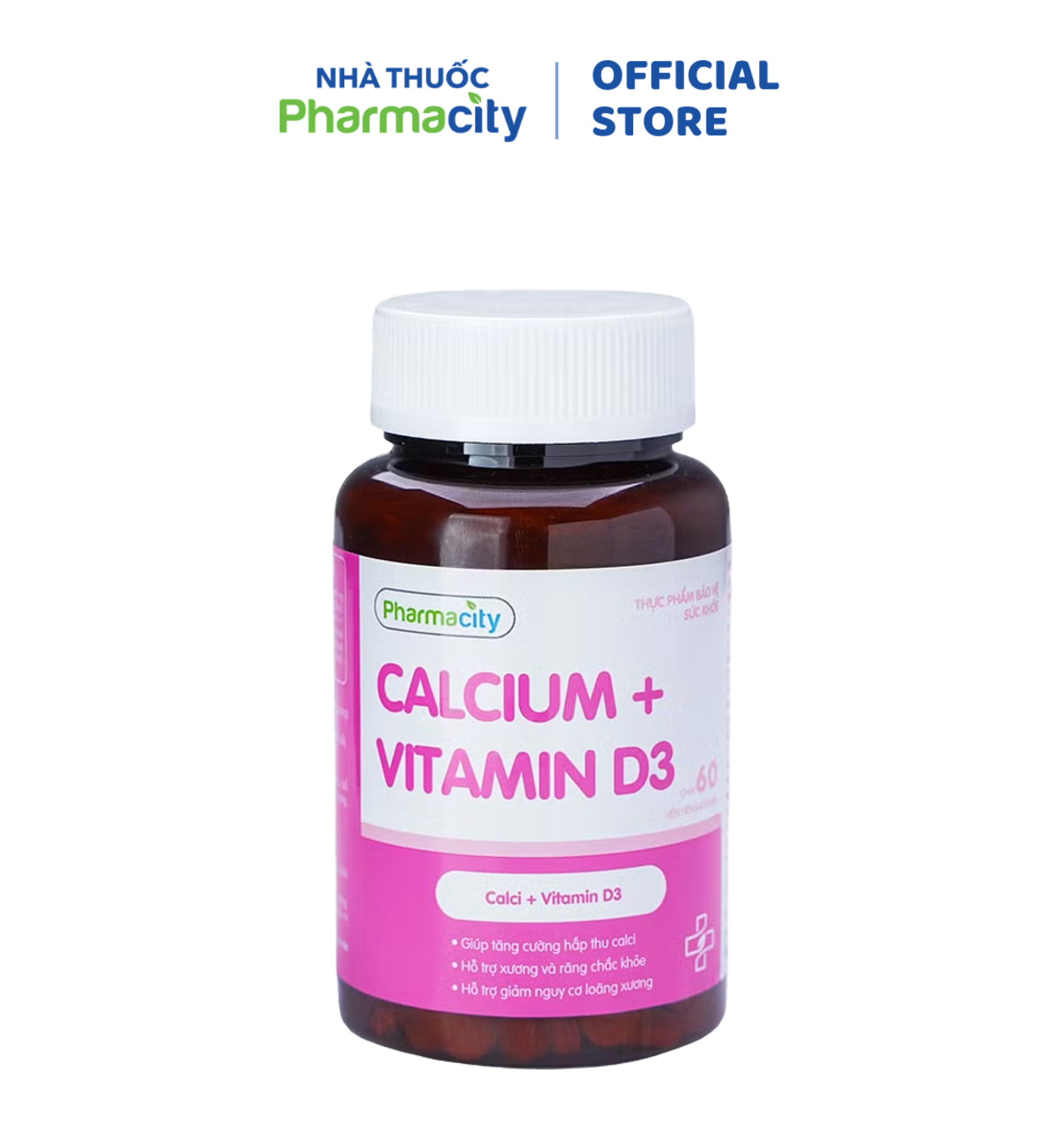 Viên uống Pharmacity Calcium và Vitamin D3 hỗ trợ xương và răng chắc khỏe (Chai 60 viên)